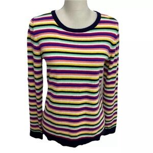 Talbots Lambswool Blend Rainbow Striped Sweater Size Small Crew Neck Long Sleeve